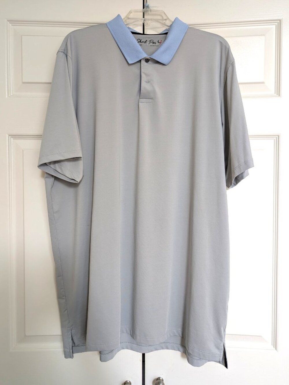 Greyson Short Par 4 Polo Shirt XXL Gray Blue Collar Performance Golf Stretch